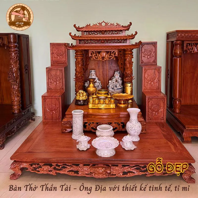 Bàn Thờ Thần Tài - Ông Địa với thiết kế tinh tế, tỉ mỉ