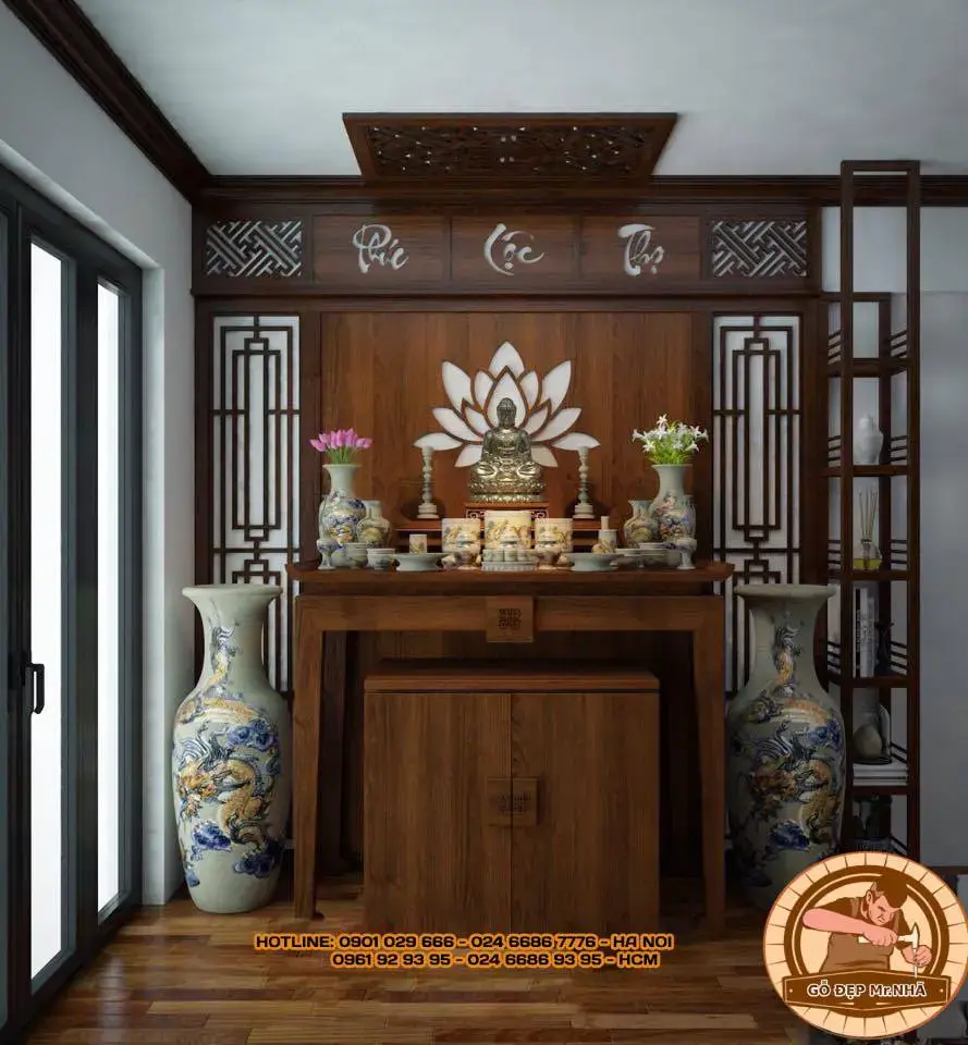 Bàn thờ chung cư được làm từ gỗ công nghiệp cao cấp sang trọng