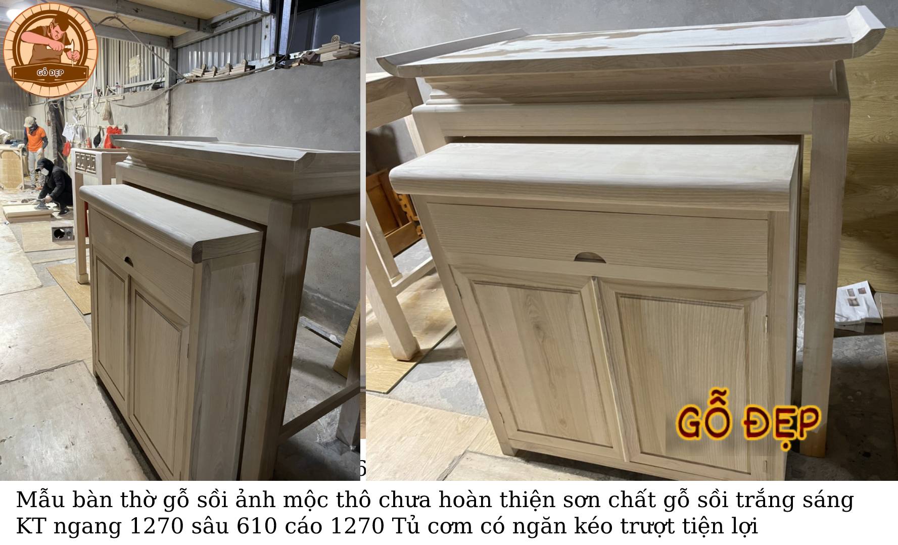 Mẫu bàn thờ gỗ Sồi mộc thô