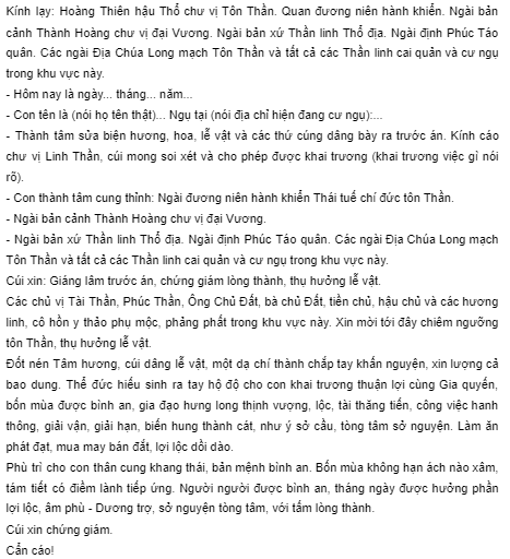 Mẫu văn khấn Thần Tài Thổ Địa khi khai trương cửa hàng