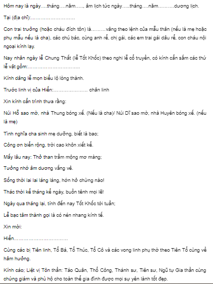 Văn khấn ngày giỗ mẹ cha, ông bà, tổ tiên đơn giản dễ nhớ