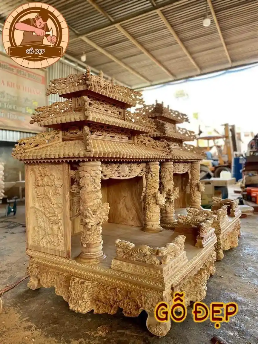 Bàn thờ Thần Tài OTT89- Gỗ Gõ