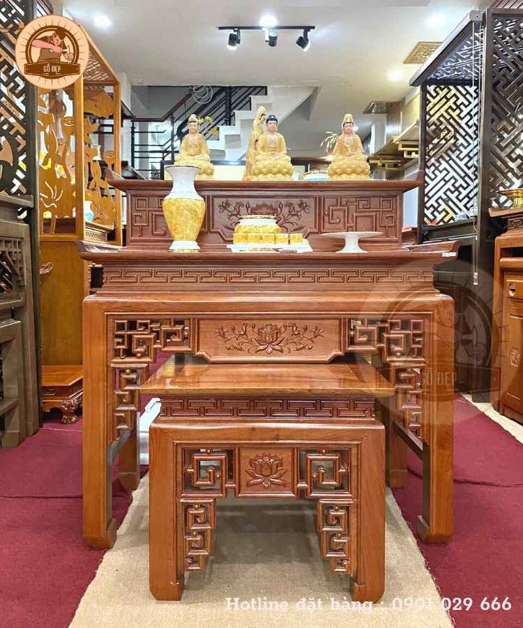 mẫu bàn thờ phật chung với gia tiên với kích thước chuẩn phong thủy