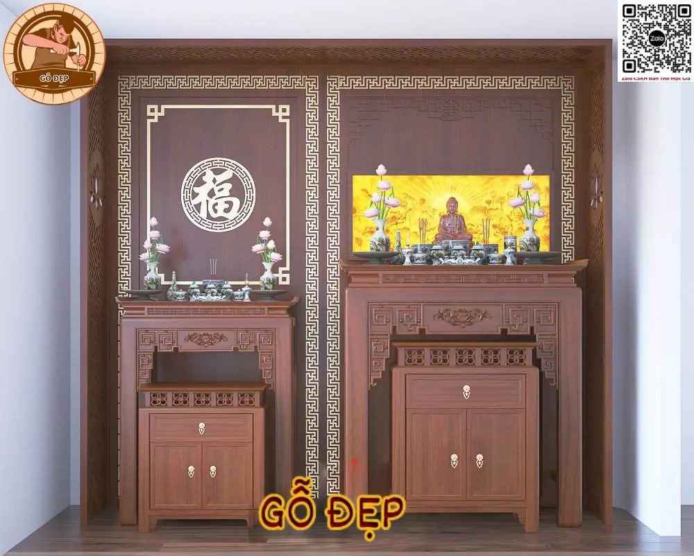 Mẫu bàn thờ phật và gia tiên chuẩn phong thủy, cao cấp