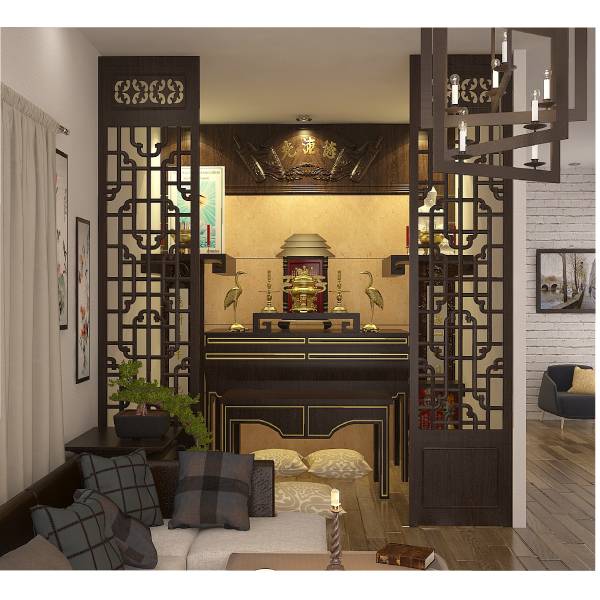 Sử dụng vách ngăn cho phòng thờ giúp che chắn không gian tâm linh