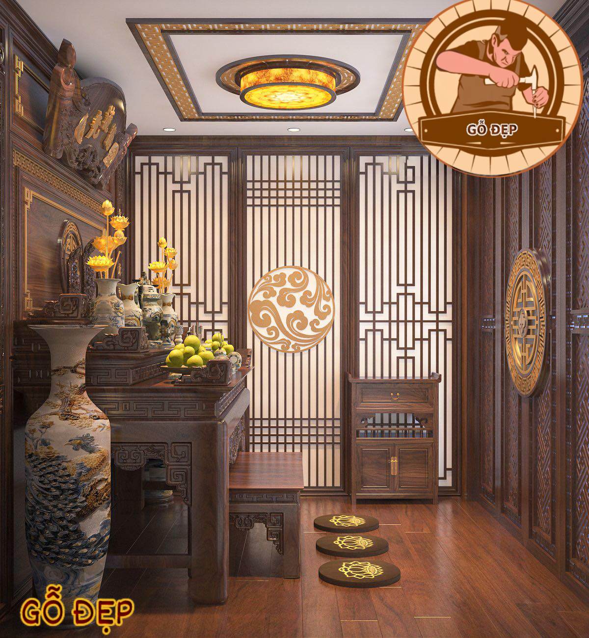 Không gian phòng thờ sang trọng, hiện đại