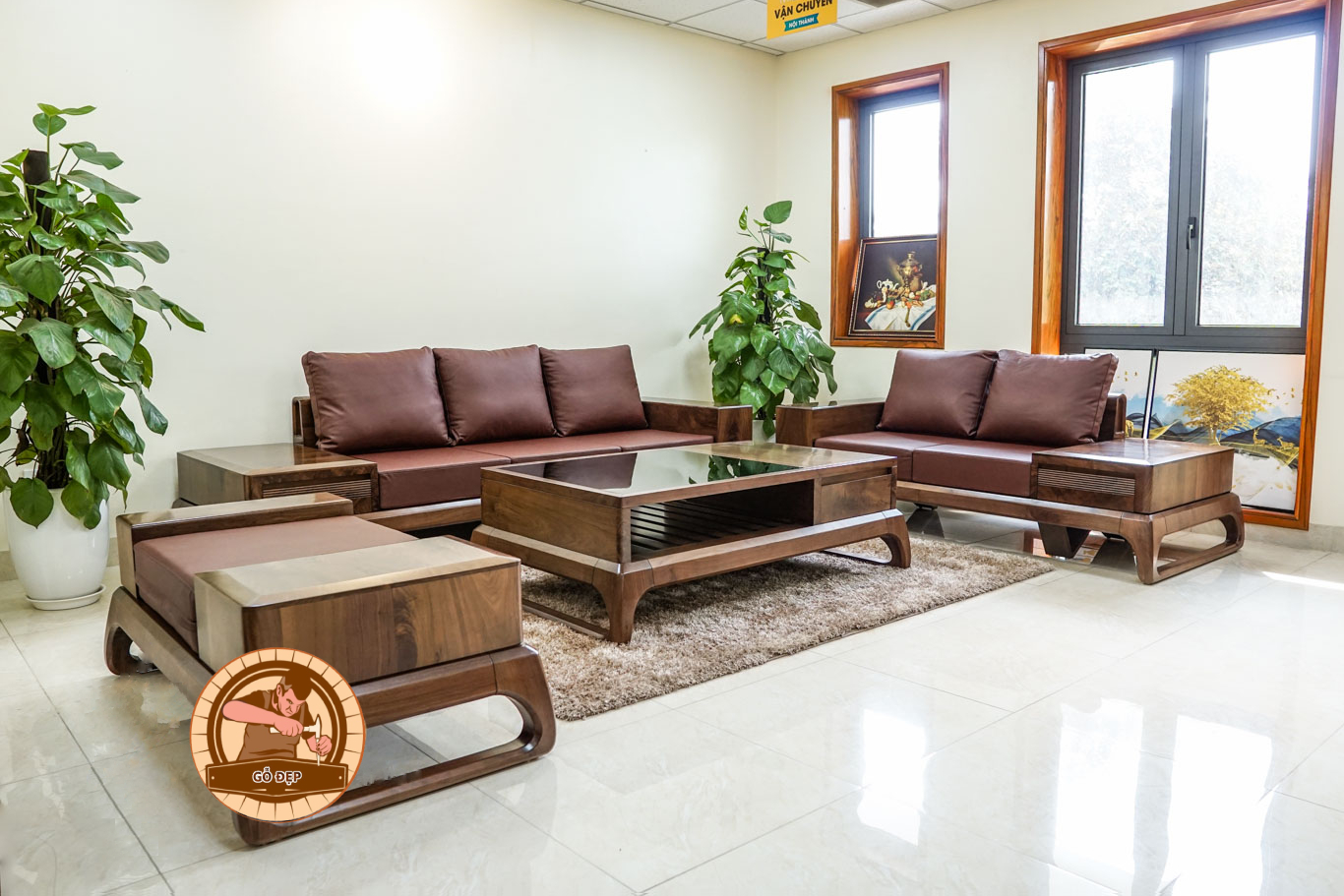 Sofa gỗ óc chó hình chữ U