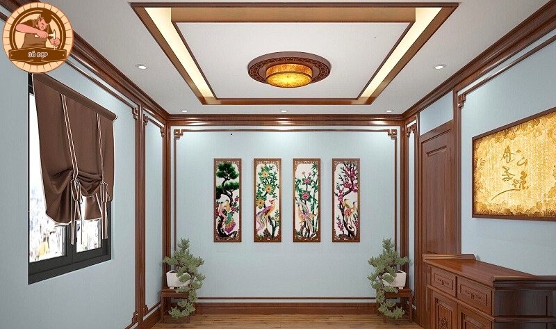 Trần thạch cao thể hiện sự sang trọng, ấm cúng cho phòng thờ