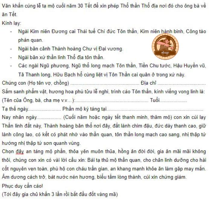 Bài văn khấn tạ mộ cuối năm