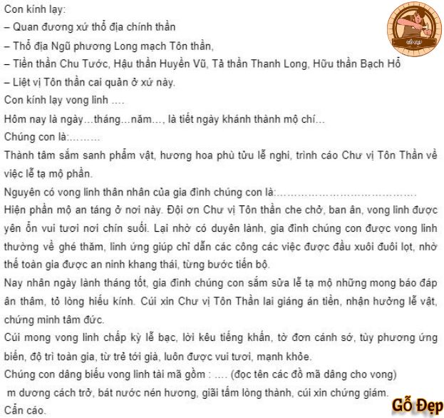 Bài văn khấn tạ mộ mới tu sửa xong hoặc mới khánh thành