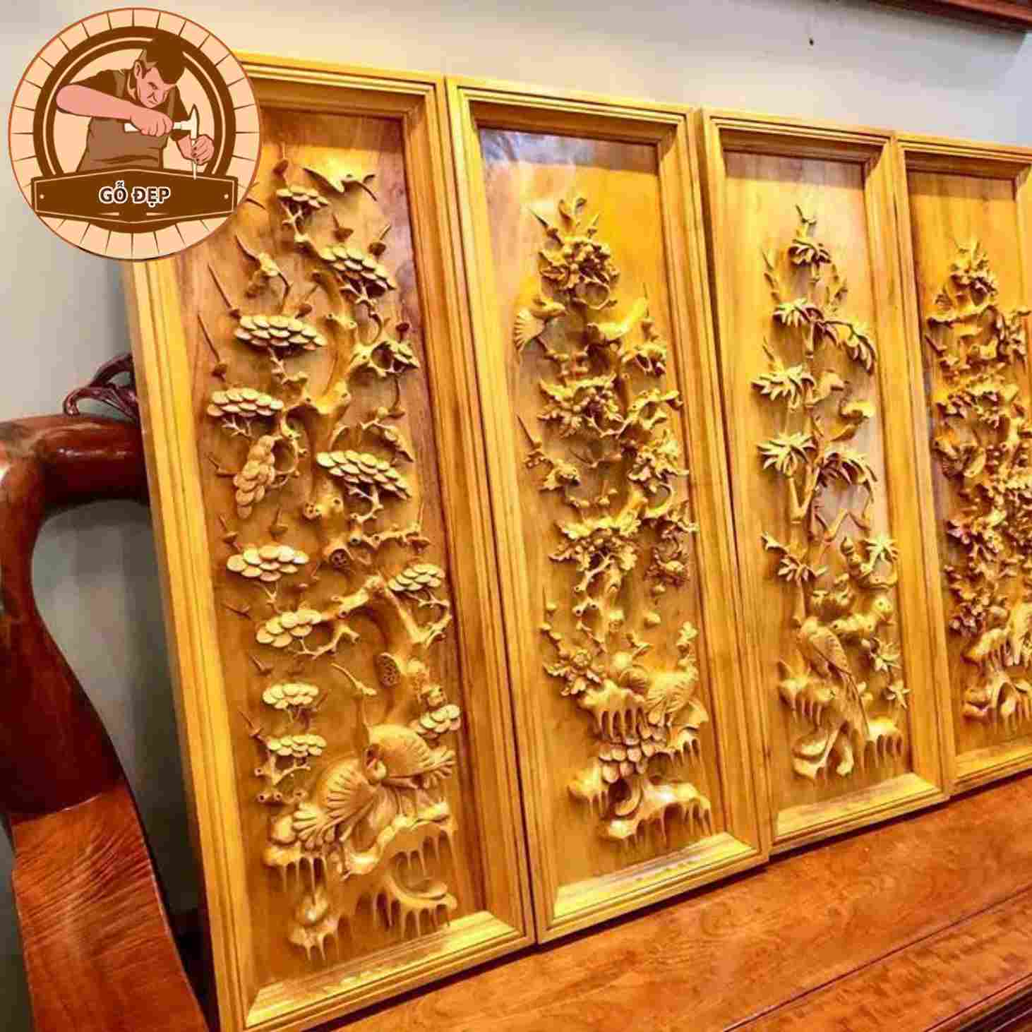 Tranh tứ quý gỗ mít mang đến sự may mắn, bình an