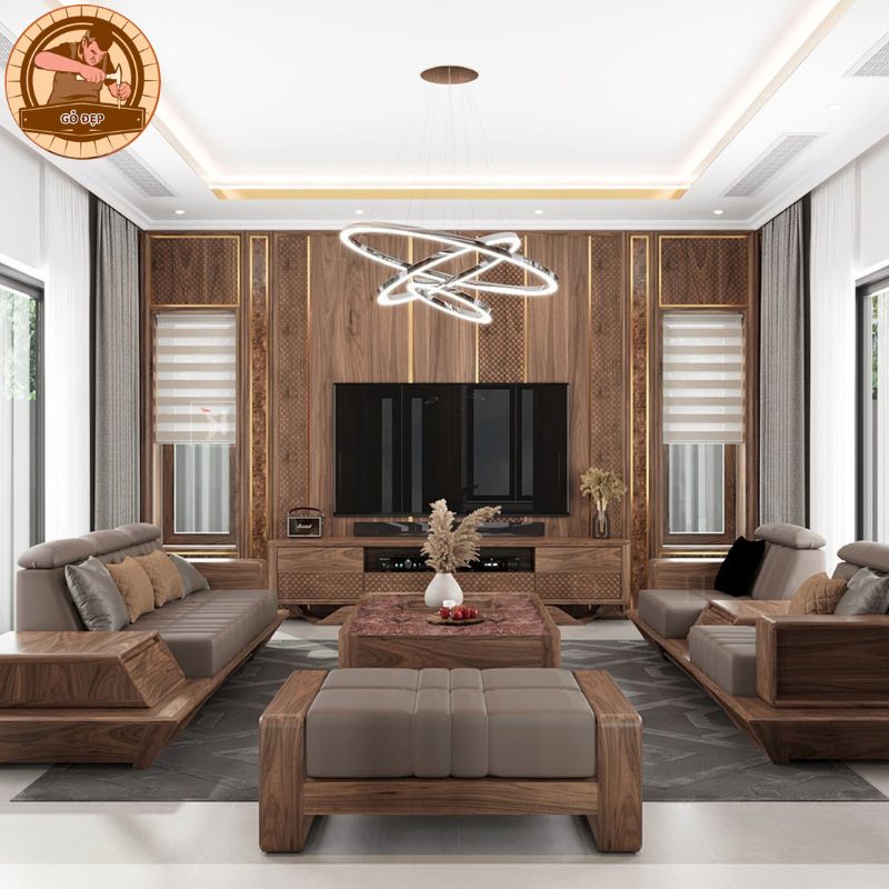 Bàn trà gỗ óc chó thiết kế chuẩn phong thủy