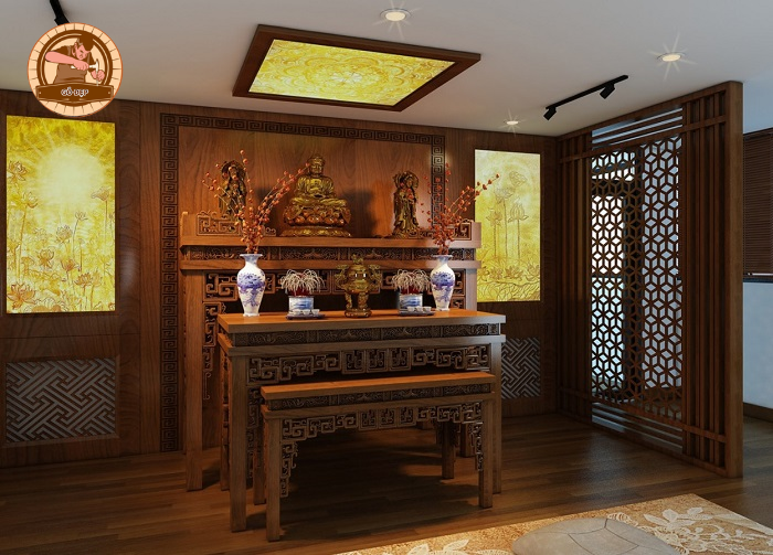Mẫu phòng thờ Phật làm từ gỗ hương bền đẹp