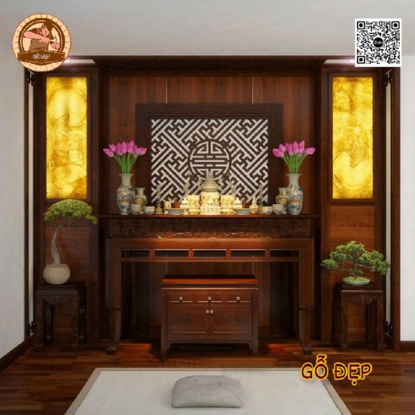 Tranh trúc chỉ bàn thờ Phật sang trọng, thu hút tài lộc may mắn