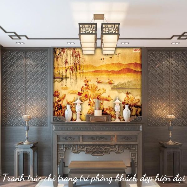 Tranh trúc chỉ trang trí phòng khách đẹp hiện đại