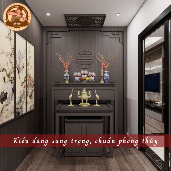 Tủ thờ gia tiên kiểu dáng sang trọng, chuẩn phong thủy