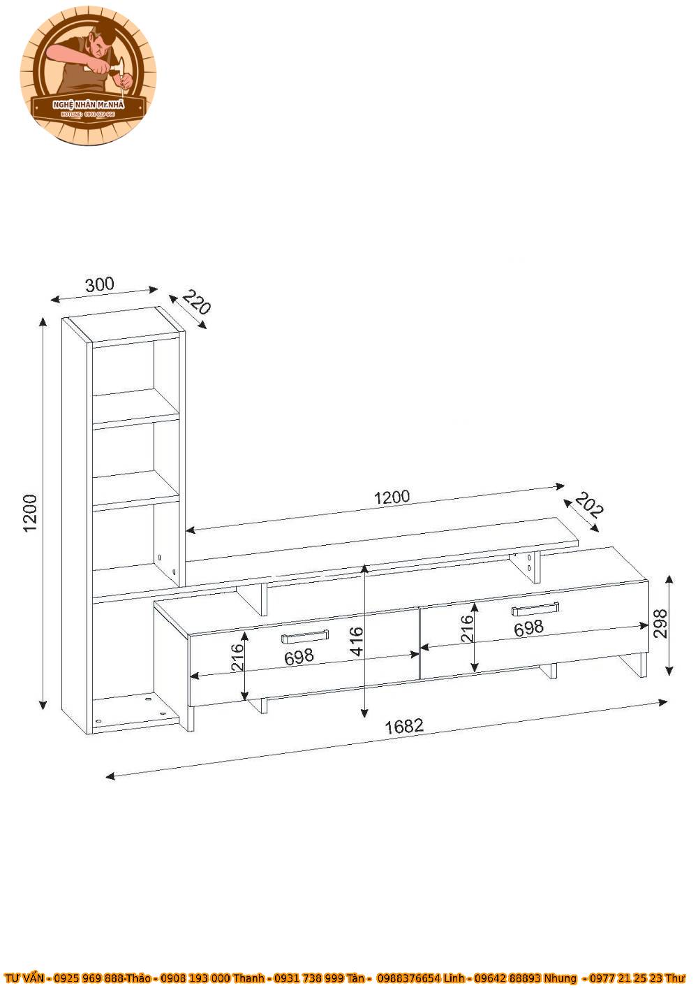  Kệ Tivi - MS 19 với kích thước cụ thể 