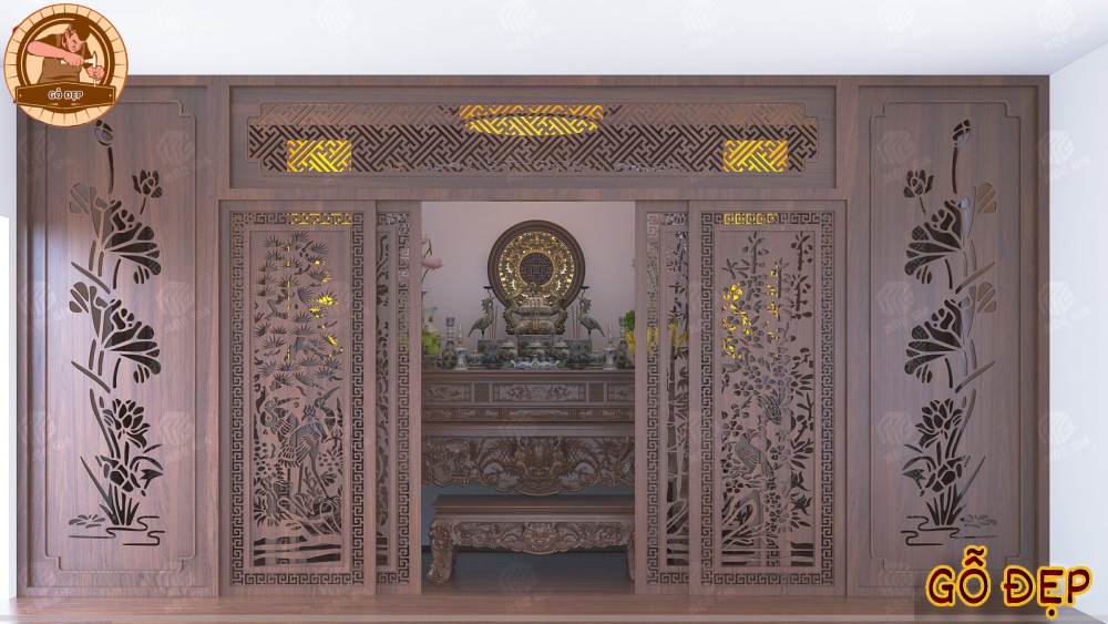 Thiết kế phòng thờ có vách ngăn