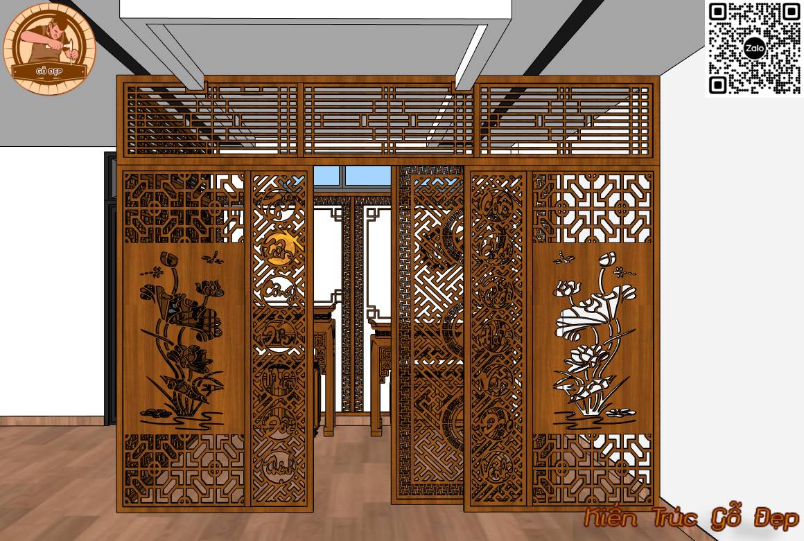 Vách ngăn phòng thờ có có cửa đi