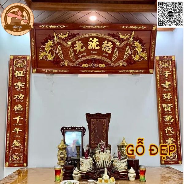 Ý nghĩa của hoành phi câu đối gỗ mít trong thờ cúng