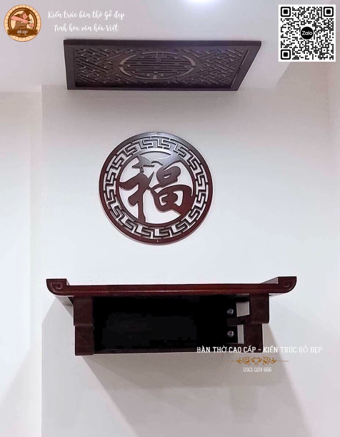 Bàn thờ treo tường bằng gỗ Mít đơn giản, hiện đại