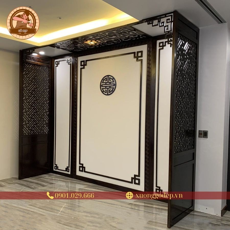 Vách ngăn phòng thờ gỗ sồi giá rẻ