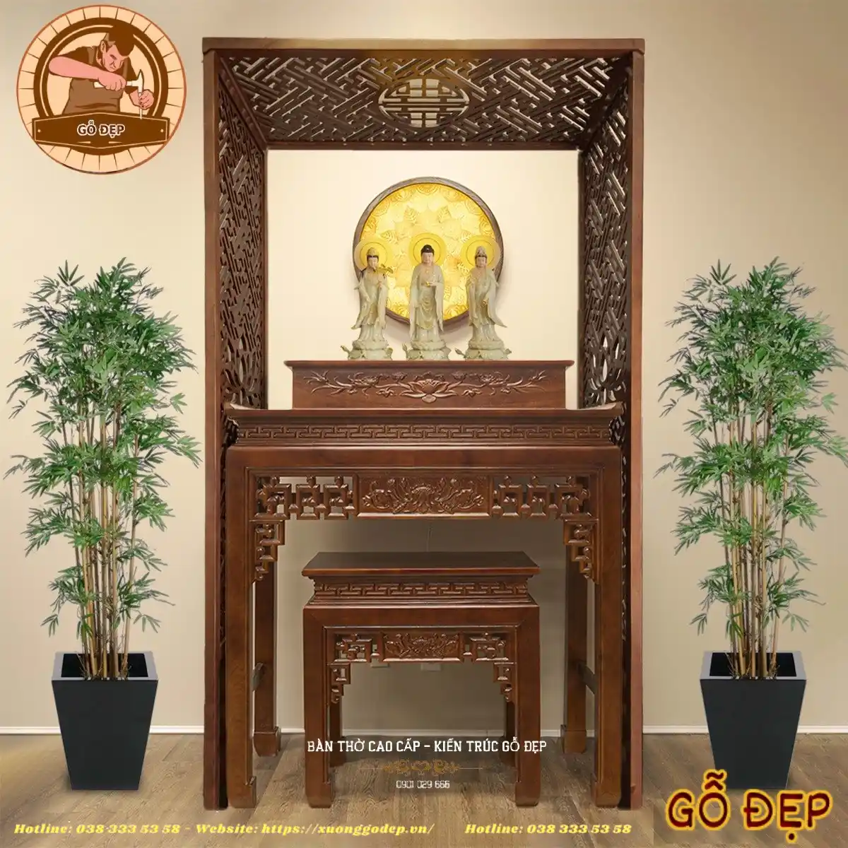 Vách ngăn bàn thờ bằng gỗ công nghiệp