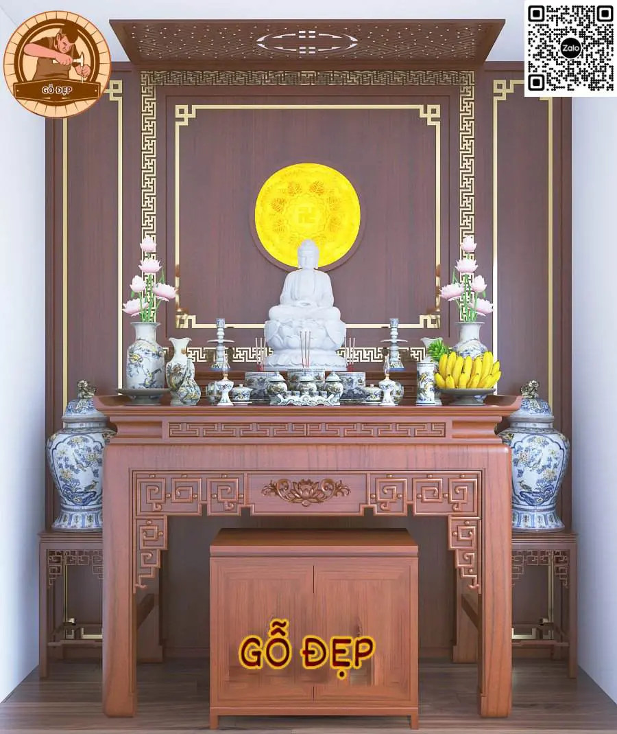 Phòng thờ phật và gia tiên gỗ công nghiệp
