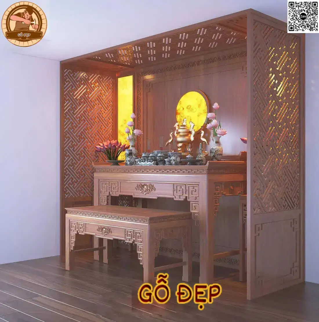 Vách ngăn bàn thờ phù hợp với những căn nhà có diện tích nhỏ hẹp