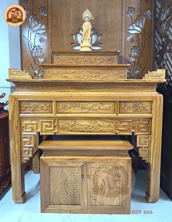 Bàn thờ phật tam cấp gỗ sồi