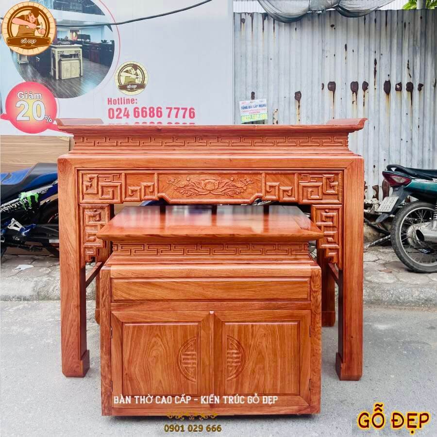 Mẫu bàn thờ gỗ mít thiết kế đơn giản bắt mắt