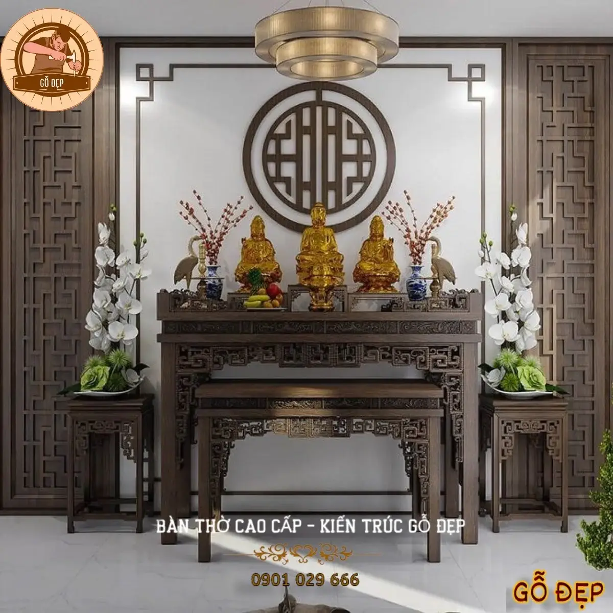 Mẫu bàn thờ gia tiên cao cấp hiện đại sang trọng