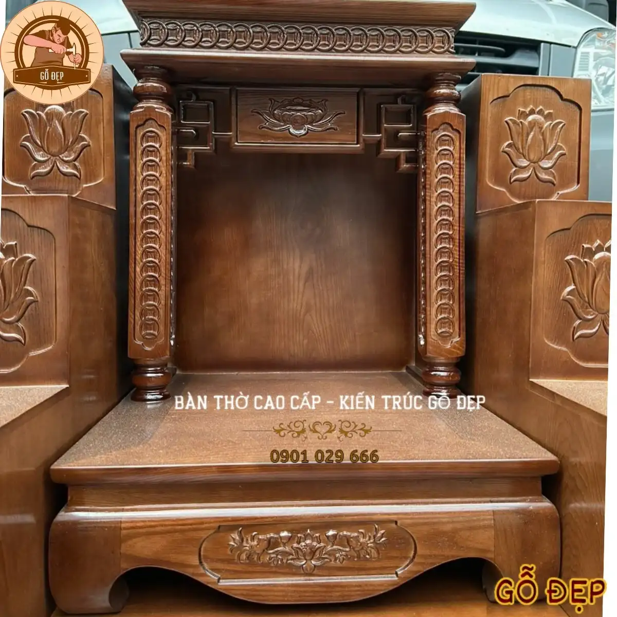 Mẫu bàn thờ thần Tài làm từ gỗ sồi