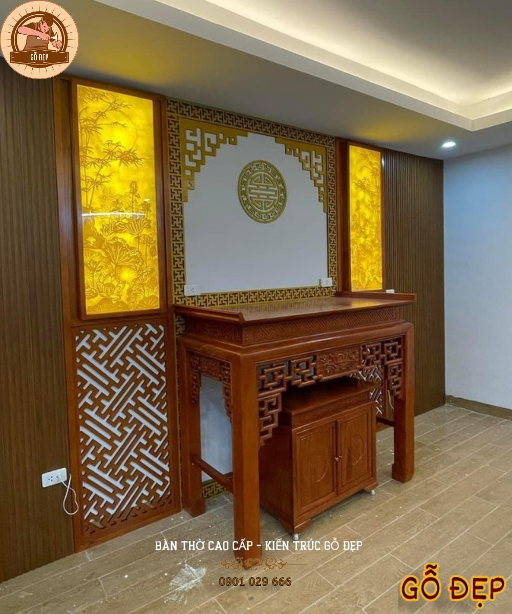 Vách ngăn phòng thờ tạo nên không gian sang trọng