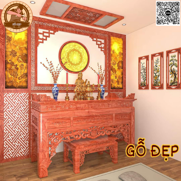 Vách ngăn gỗ hương phòng thờ nhà riêng cao cấp