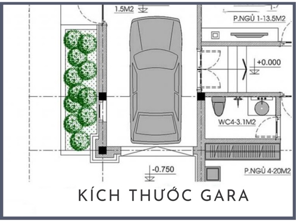 Kích thước gara ô tô 4 chỗ thường từ 3m x 5m hoặc 3,5m x 5,5m