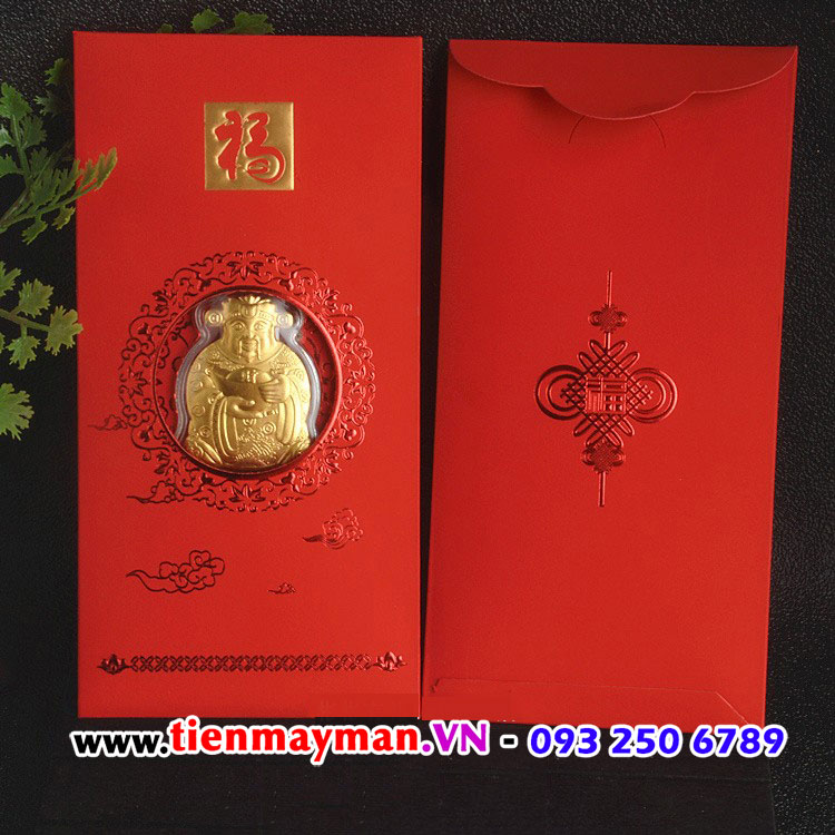 Bao lì xì thần tài vàng 24k 0.2g Hồng Kông