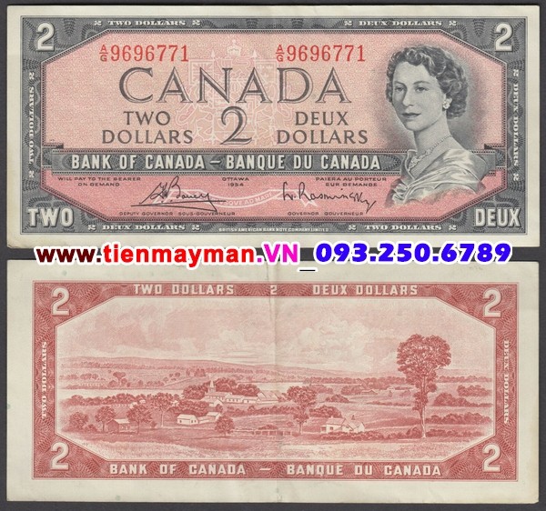 Tiền giấy Canada 2 dollar 1954 UNC