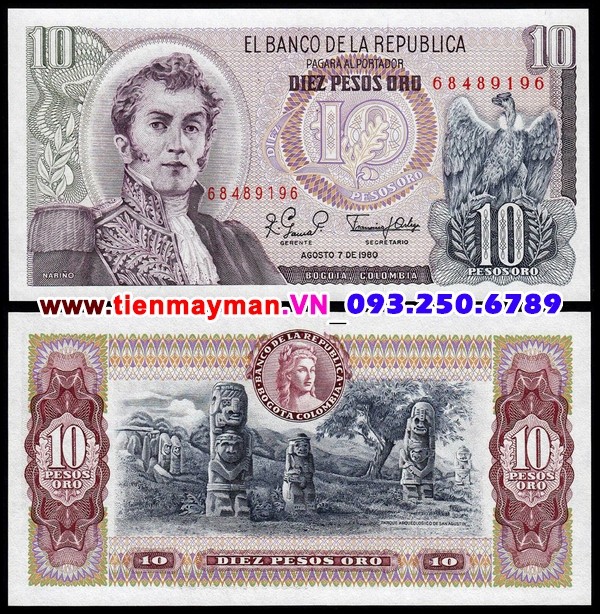 Tiền giấy Colombia 10 Pesos 1980 UNC