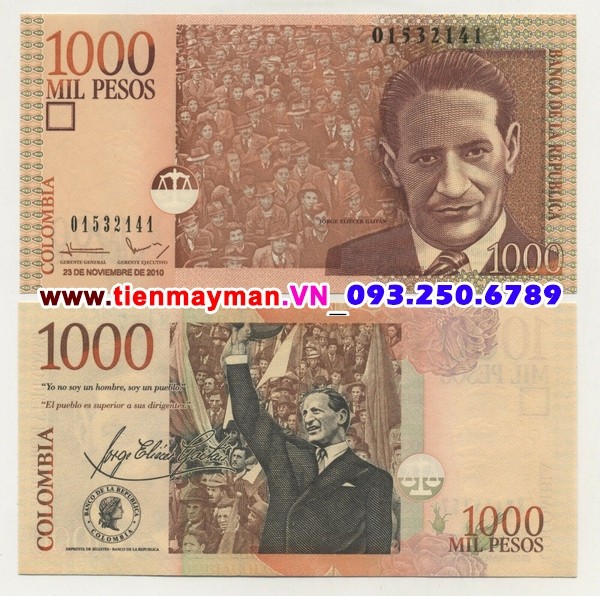 Tiền giấy Colombia 1000 Pesos 2010 UNC