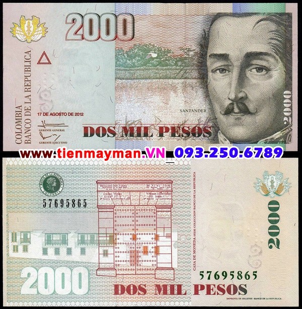 Tiền giấy Colombia 2000 Pesos 2012 UNC