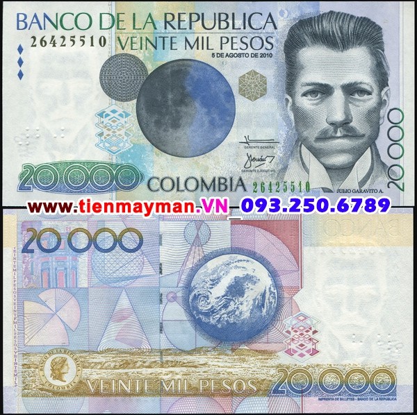Tiền giấy Colombia 20000 pesos 2010 UNC