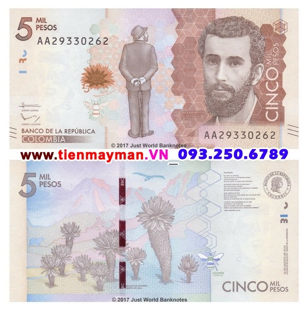 Tiền giấy Colombia 5000 Pesos 2016 UNC