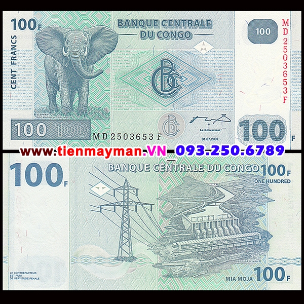 Tiền giấy Congo 100 Francs 2007 UNC