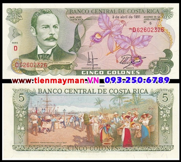 Tiền giấy Costa Rica 5 Colones 1990 UNC