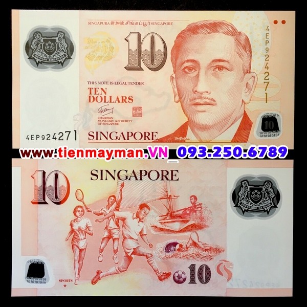 Tiền giấy Singapore 10 Dollar 2014 UNC polymer