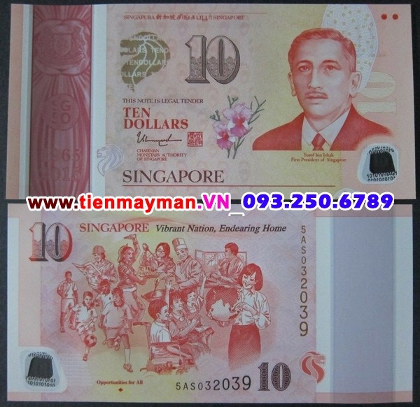 Tiền giấy Singapore 10 Dollar 2015 UNC polymer - An toàn và bảo mật