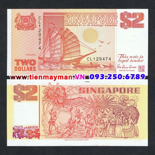 Tiền giấy Singapore 2 Dollar 1990 UNC