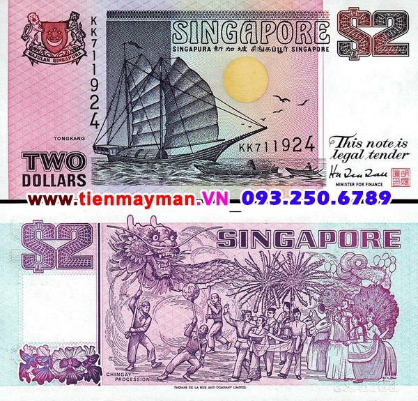 Tiền giấy Singapore 2 Dollar 1992 UNC