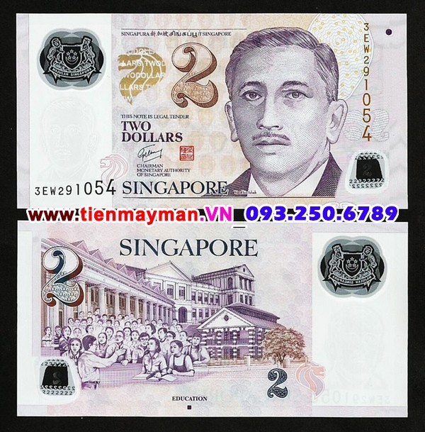 Tiền giấy Singapore 2 Dollar 2015 UNC polymer